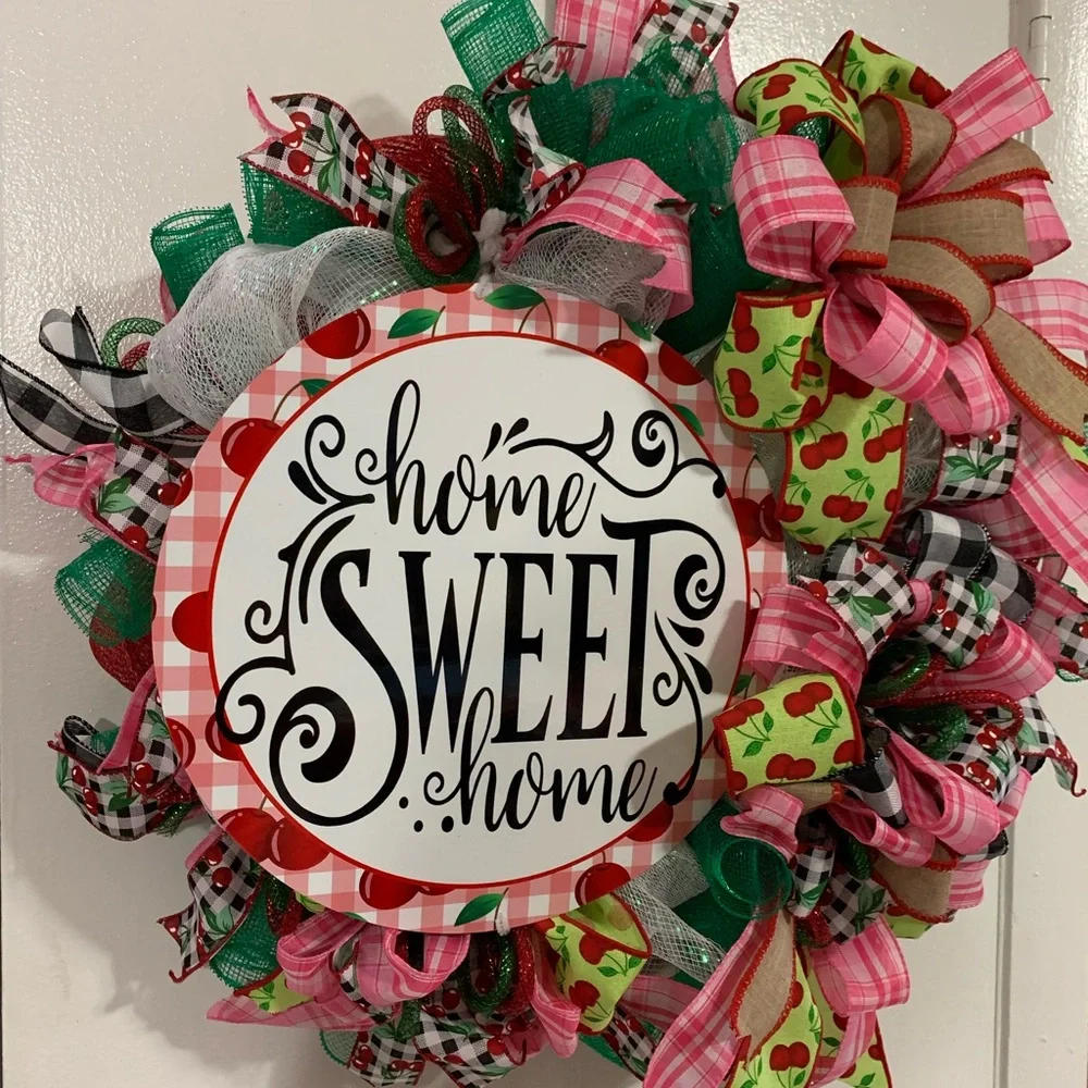 Charming Holiday Wreath with Red and Green Accents Cherries Lovers